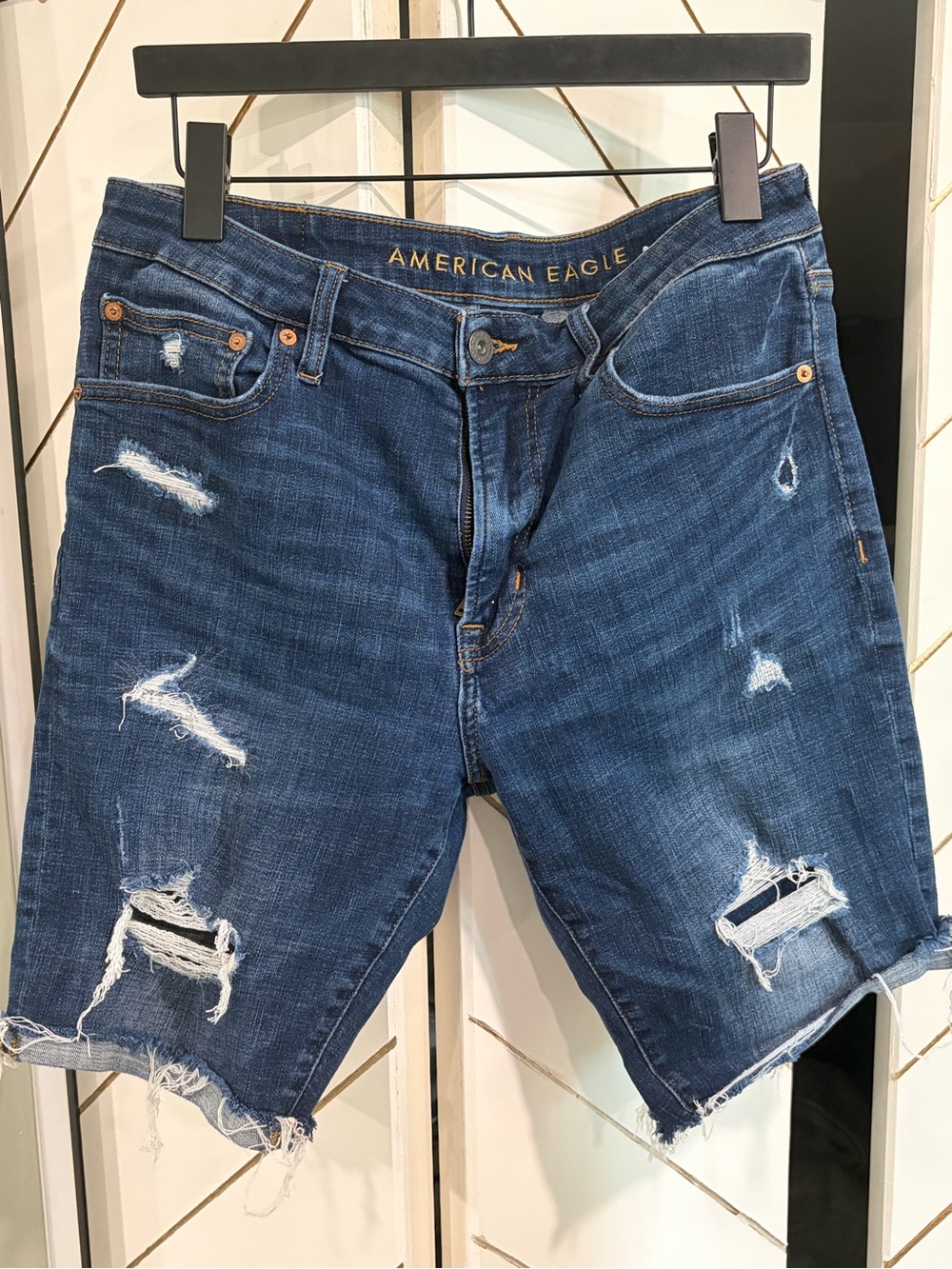 American Eagle Outfitters Distressed Dark Blue Denim Cutoff Shorts